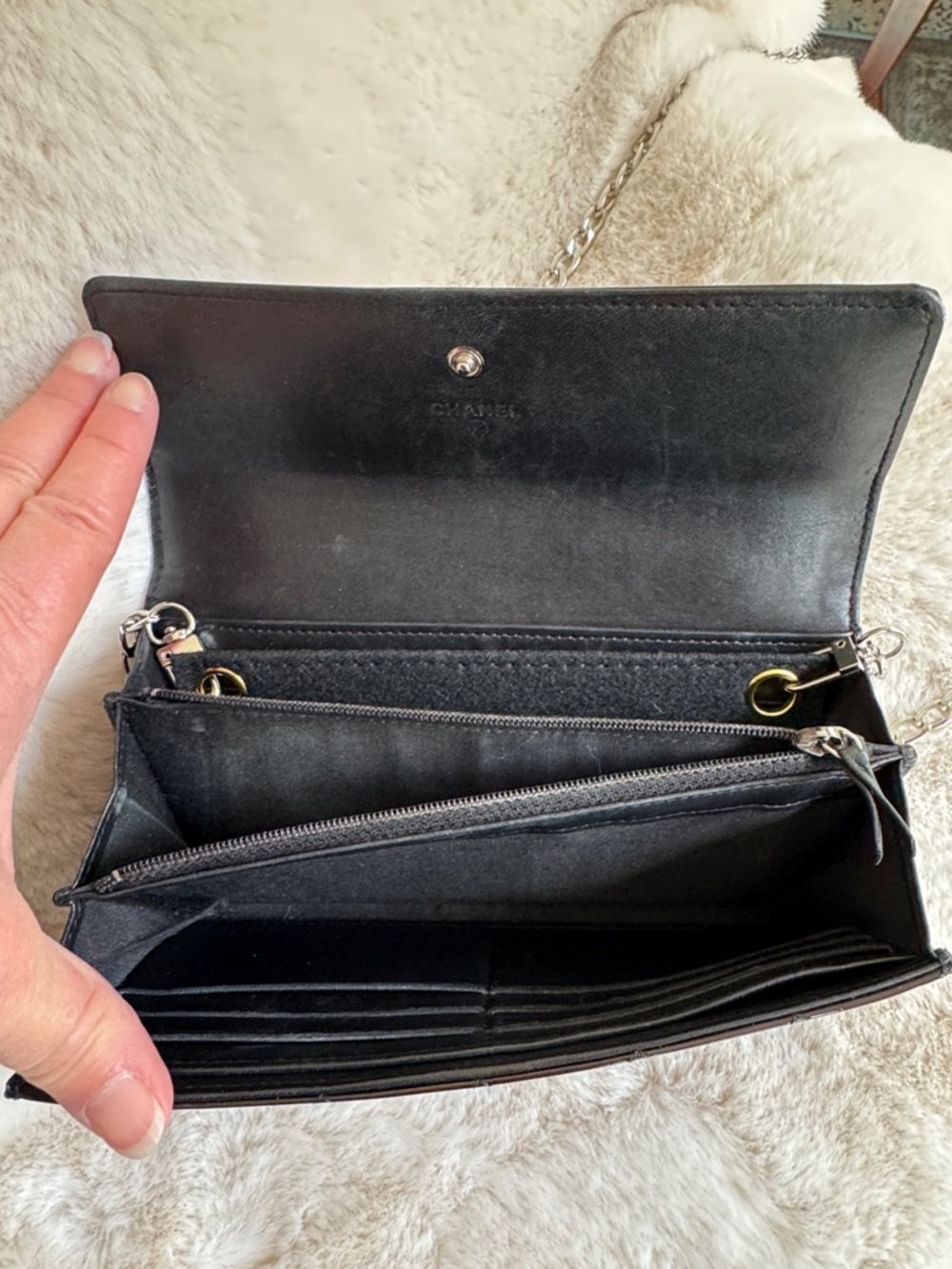CHANEL Quilted Patent Leather Boy Wallet on chain w/insert in Deep Brown - Picture 9 of 16